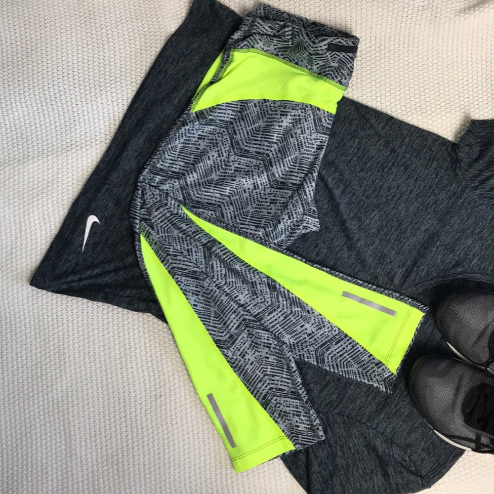Nike Gray and Neon Yellow Leggings
